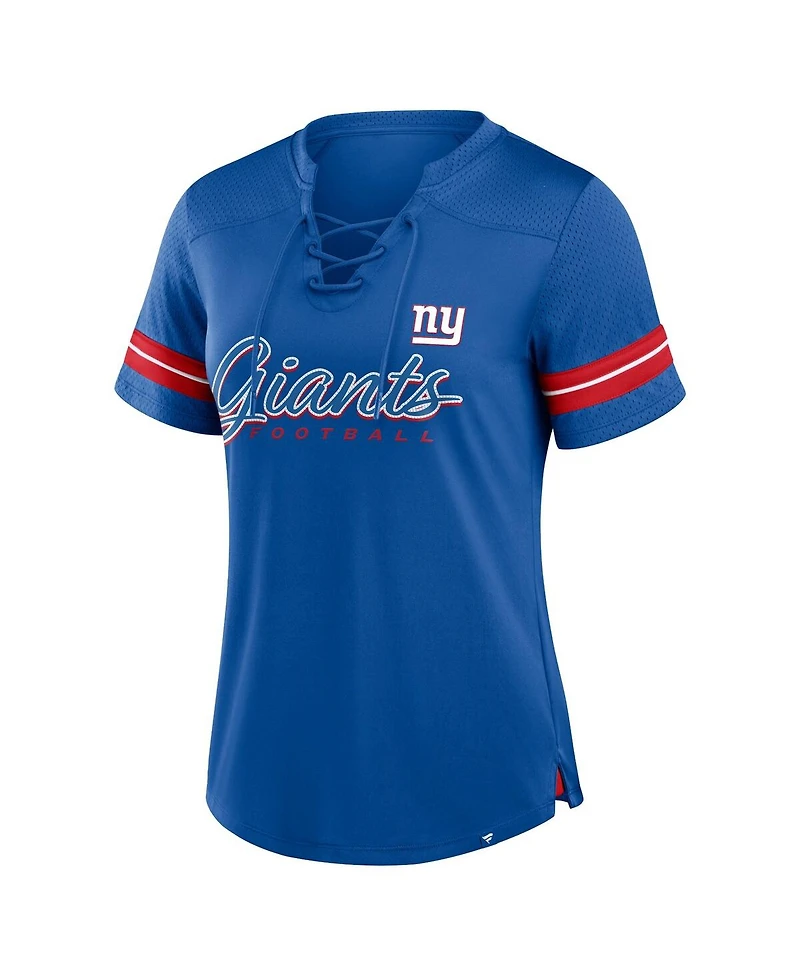 Fanatics Women's Royal New York Giants Play Script Lace-Up T-Shirt