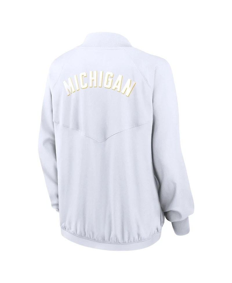 Jordan Women's White Michigan Wolverines Statement Bomber Raglan Full-Zip Jacket