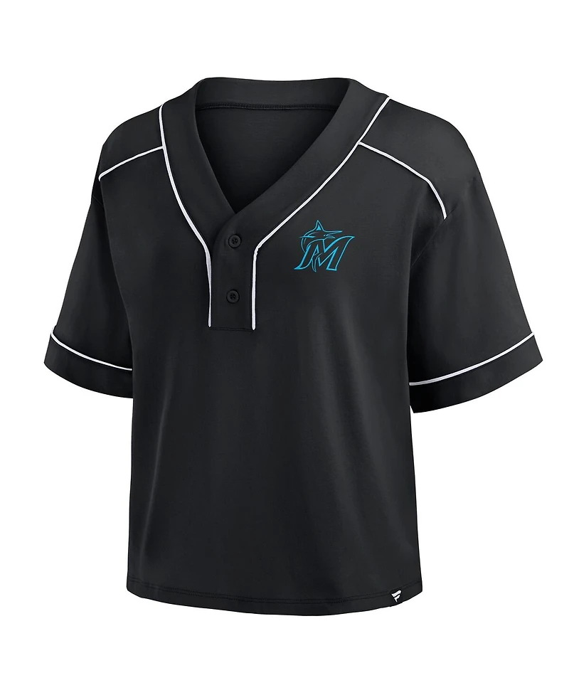Fanatics Women's Black Miami Marlins Oversized Champ Game Cropped V-Neck T-Shirt