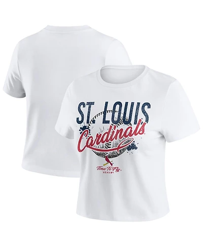 Wear by Erin Andrews Women's White St. Louis Cardinals Distressed Cropped Baby T-Shirt
