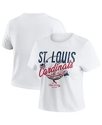 Wear by Erin Andrews Women's White St. Louis Cardinals Distressed Cropped Baby T-Shirt
