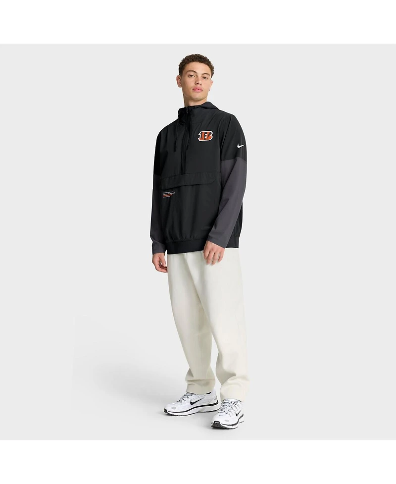 Nike Men's Black Cincinnati Bengals Sideline Anorak Half-Zip Hoodie Jacket