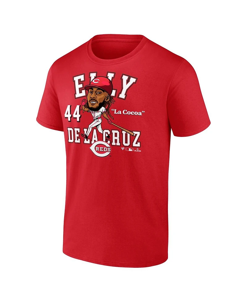 Fanatics Men's Elly De La Cruz Athletic Red Cincinnati Reds Hometown Caricature T-Shirt