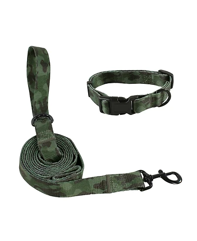 Luvable Friends Unisex Pet Collar and Leash Set, Camo, Small