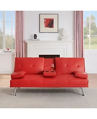 Streamdale Furniture Red Leather Double Folding Sofa Bed with Table