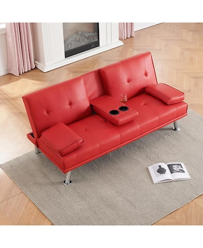 Streamdale Furniture Red Leather Double Folding Sofa Bed with Table