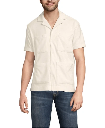 Lands' End Men's Short Sleeve Textured Terry Camp Collar