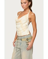 Edikted Womens Reid Backless Sequin Cowl Neck Top