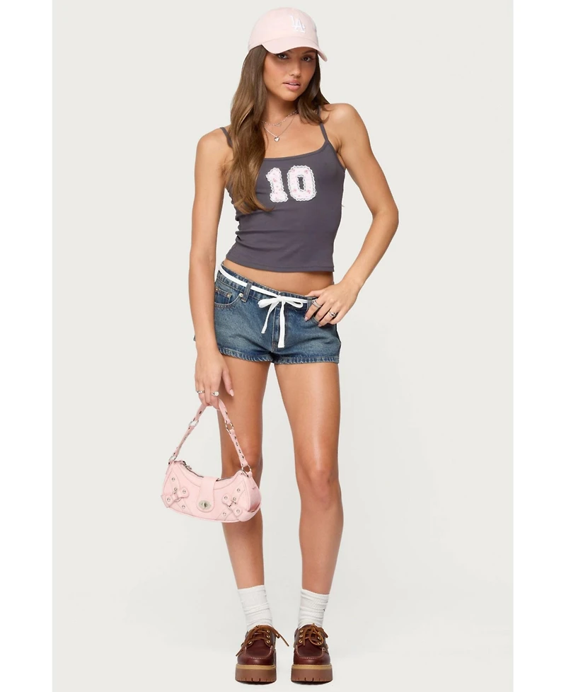 Edikted Womens 10 Floral Lacey Patch Tank Top