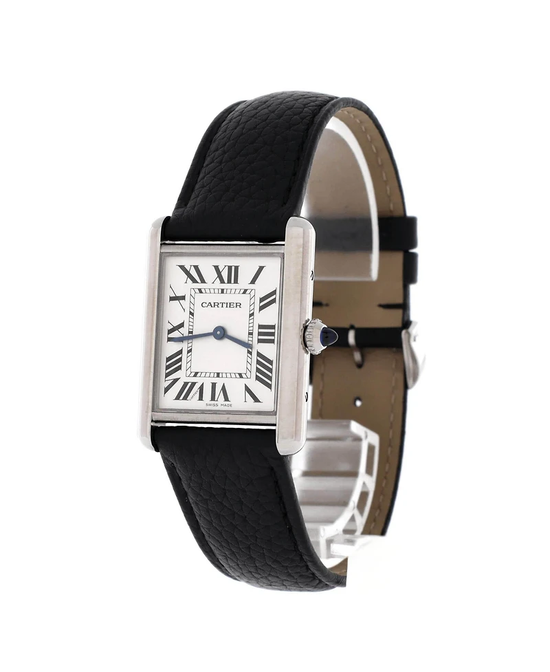 Pre-Owned Cartier Must de Cartier Tank Quartz Watch in Stainless Steel and Leather 25mm