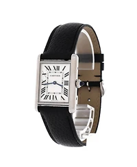 Pre-Owned Cartier Must de Cartier Tank Quartz Watch in Stainless Steel and Leather 25mm