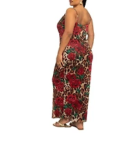 Fashion-szn Curve Women's Leopard Print Mesh Maxi Dress