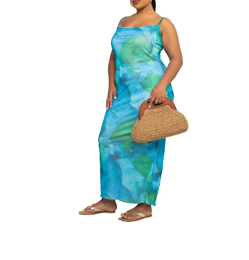 Fashion-szn Curve Women's Abstract Print Mesh Maxi Dress