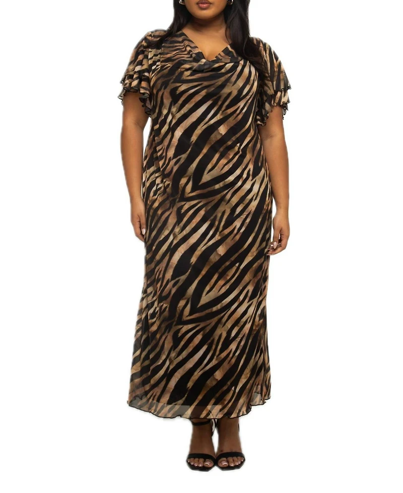 Fashion-szn Curve Women's Zebra Print Mesh Midi Dress