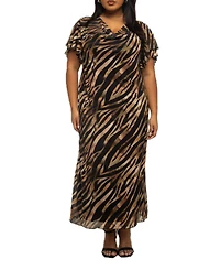 Fashion-szn Curve Women's Zebra Print Mesh Midi Dress