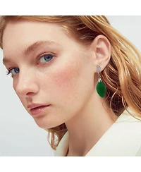 Bling Jewelry Native American Inspired Carved Leaf Green Dangle Drop Earrings Western Jewelry .925 Sterling Silver
