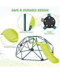 Gymax Toddler 8FT Climbing Dome w/ Slide Outdoor Jungle Gym Dome Climber Green & Gray