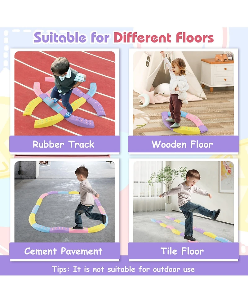 Gymax Balance Beams for Kids w/ Non-slip Textured Surface Bottom Pad Multicolor