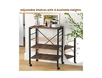 3-Tier Kitchen Baker's Rack with Microwave Shelf, Storage Hooks, and Utility Cart