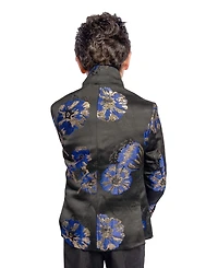 Elie Balleh Boys Black and Royal Blue Slim Fit Floral Dinner Jacket