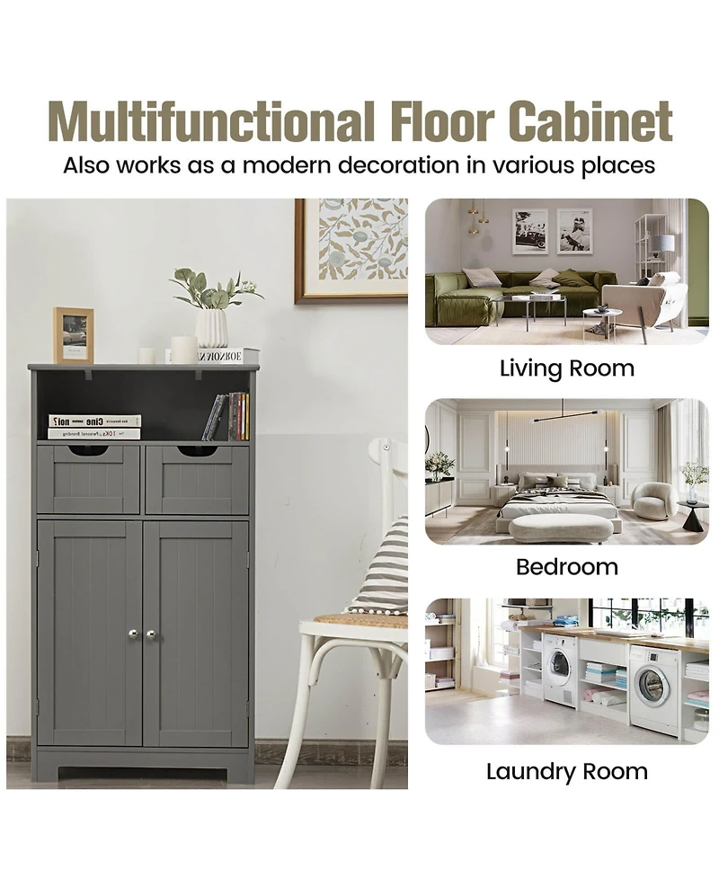 Wooden Bathroom Side Cabinet with 2 Drawers and 2 Doors for Extra Storage