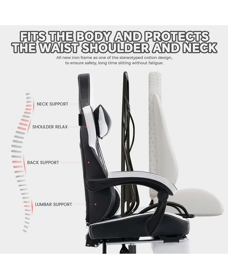 Streamdale Furniture Gaming Chair with Footrest Ergonomic High Back Black/White