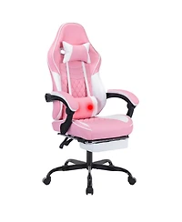 Streamdale Furniture Pink White Gaming Chair with Massage & Footrest