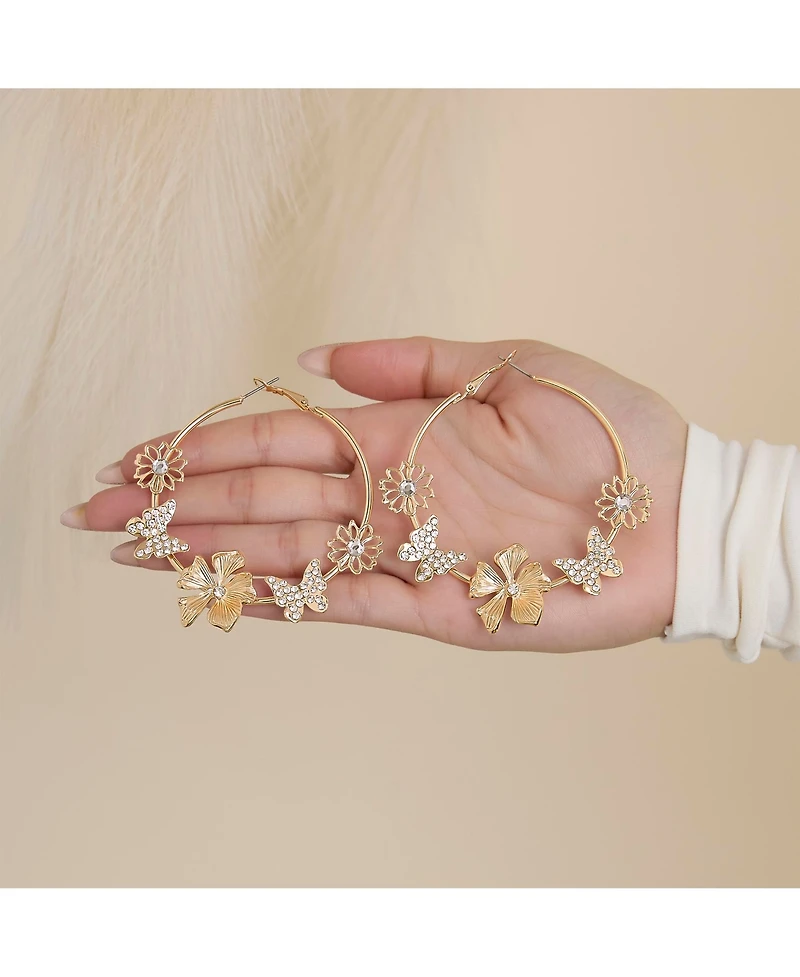 Jessica Simpson Floral Hoop Earrings in Gold