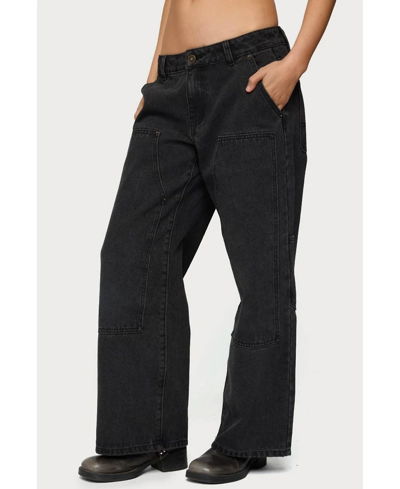 Edikted Women's Ayla Low Rise Carpenter Jeans