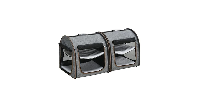 Aostirmotor 39" Portable Soft-Sided Pet Cat Carrier with Two Compartments, Soft Cushions & Storage Bag