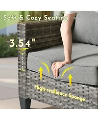 Xizzi 4 Pieces Outdoor Patio Furniture Set,Outside Conversation Set with All-Weather Wicker Sofa,Deep Seating Cushions and Solar Powered Coffee Table