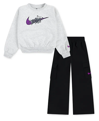 Nike Toddler and Little Girls 2-Piece Essentials Crewneck Cargo Pants Set