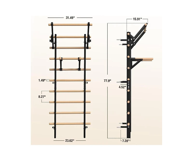 Er Kang Swedish Ladder – 9-Rod Stall Bar with Pull-Up & Dip Bars, Core & Stretching Trainer