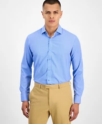 Tom Baine Men's Slim-Fit Performance Four-Way Stretch Mini Plaid Dress Shirt