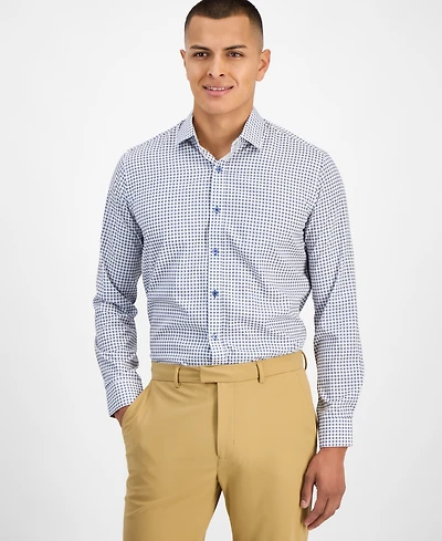 Tom Baine Men's Slim-Fit Performance Four-Way Stretch Mini Plaid Dress Shirt