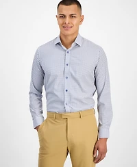 Tom Baine Men's Slim-Fit Performance Four-Way Stretch Mini Plaid Dress Shirt