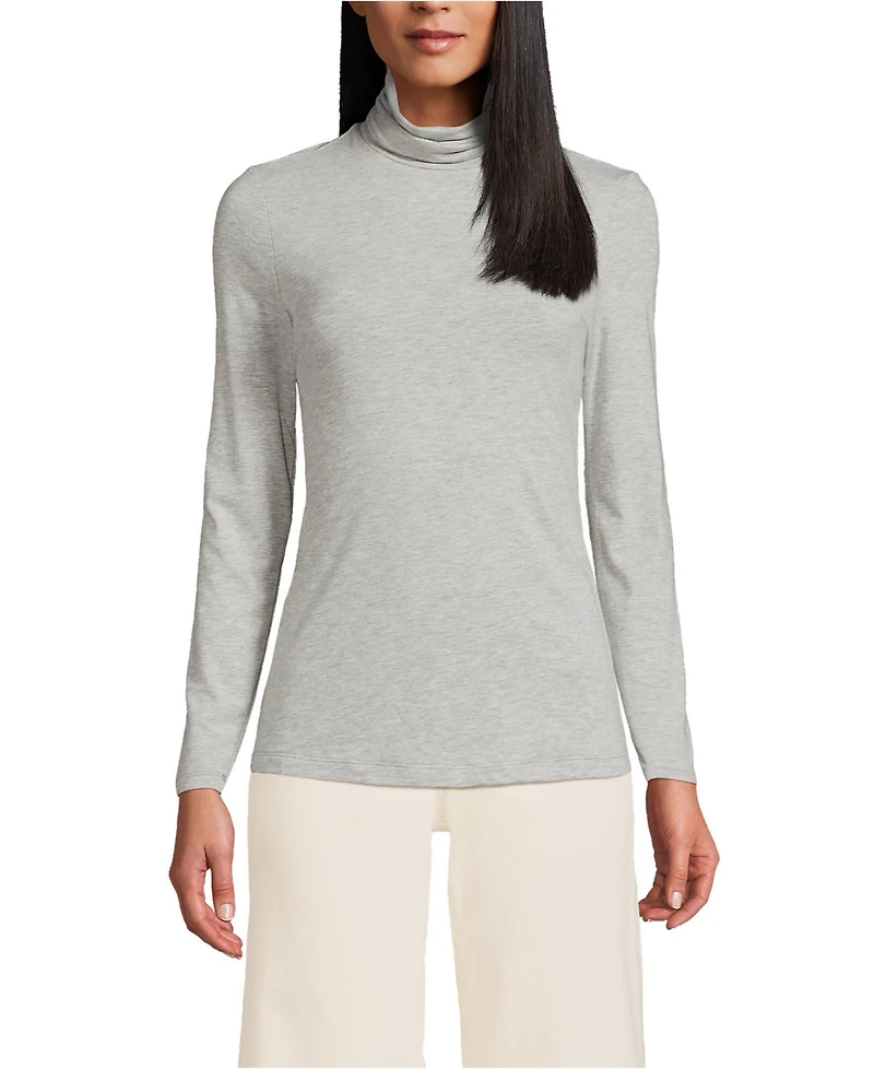 Lands' End Women's Tall Lightweight Jersey Skimming Long Sleeve Turtleneck
