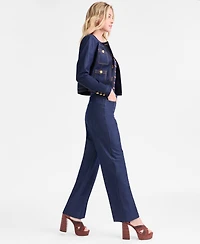 Tahari Asl Women's High-Rise Press-Pleat Denim Pants