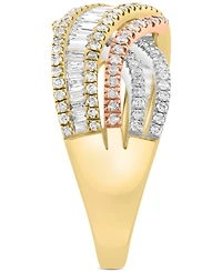 Effy Diamond Round & Baguette Crossover Ring (1 ct. t.w.) in 14k Tricolor Gold