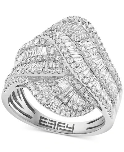 Effy Diamond Round & Baguette Multirow Crossover Statement Ring (1-3/8 ct. t.w.) in 14K White Gold