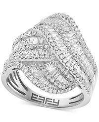 Effy Diamond Round & Baguette Multirow Crossover Statement Ring (1-3/8 ct. t.w.) in 14K White Gold