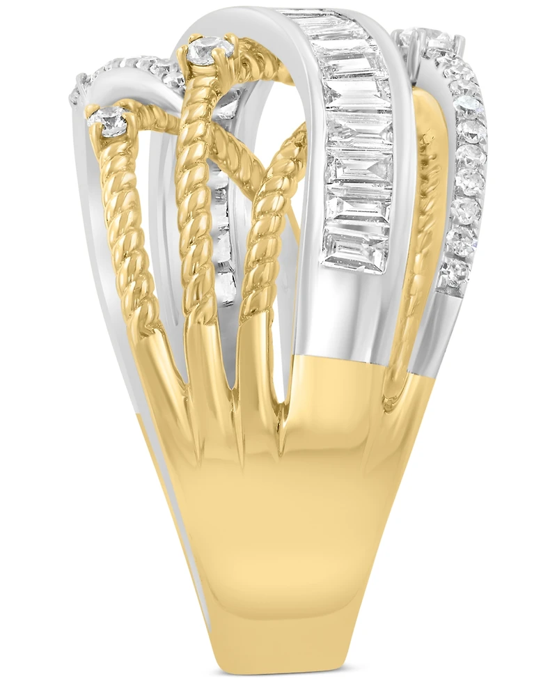 Effy Diamond Round & Baguette Diamond Multirow Crossover Ring (3/4 ct. t.w.) in 14k Two-Tone Gold