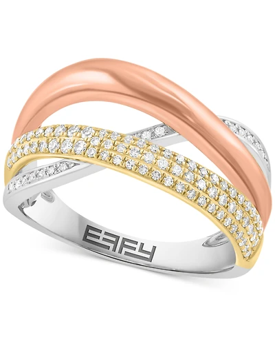 Effy Diamond Pave Three Band Crossover Ring (1/3 ct. t.w.) in 14k Tricolor Gold