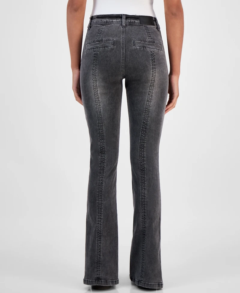 Dollhouse Juniors' Mid-Rise Seamed Slit-Cuff Bootcut Jeans