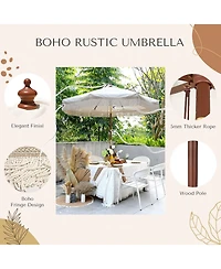 LAGarden 7' Patio Beige Umbrella with Tassels UPF50+ Boho Style 5-Year-Non-Fading for Outdoor,Model:BH7W-01P