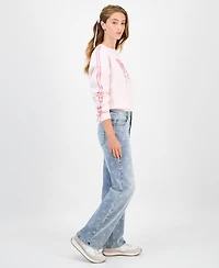 Tinseltown Juniors' Mid-Rise Bow-Print Baggy Jeans