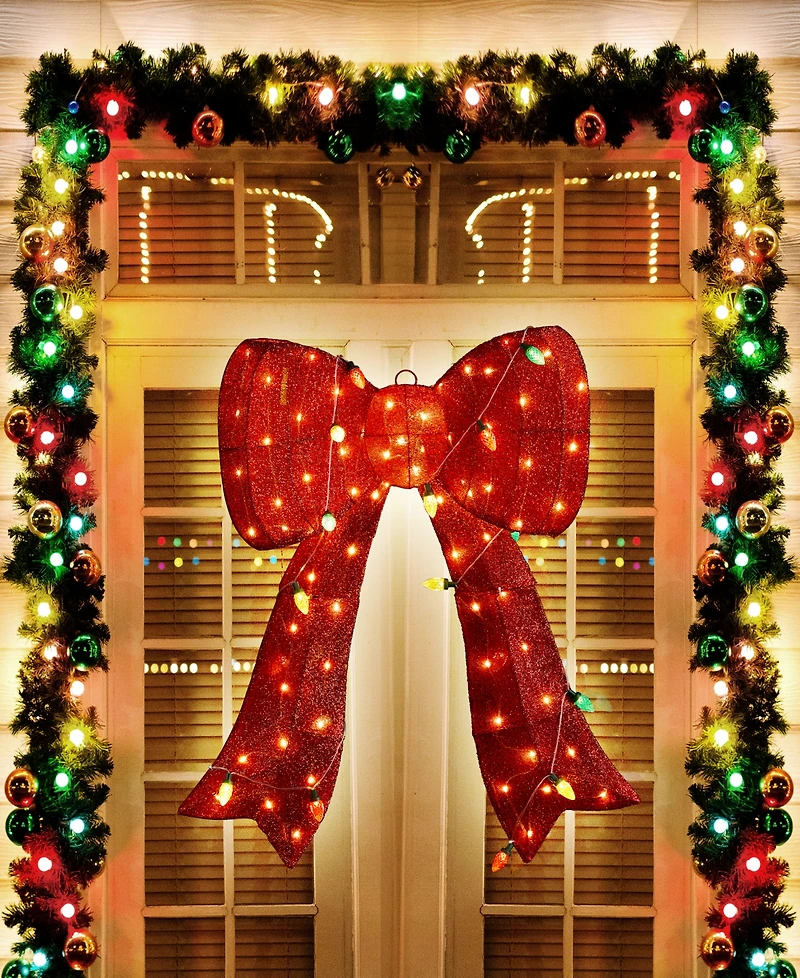 Glitzhome 35.75" Lighted Fabric 3D Christmas Bow