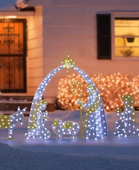 Glitzhome Lighted Fabric Christmas 2D Iridescent Nativity Scene Outdoor Decor, Set of 11