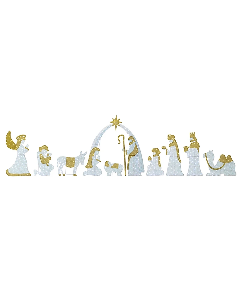 Glitzhome Lighted Fabric Christmas 2D Iridescent Nativity Scene Outdoor Decor, Set of 11