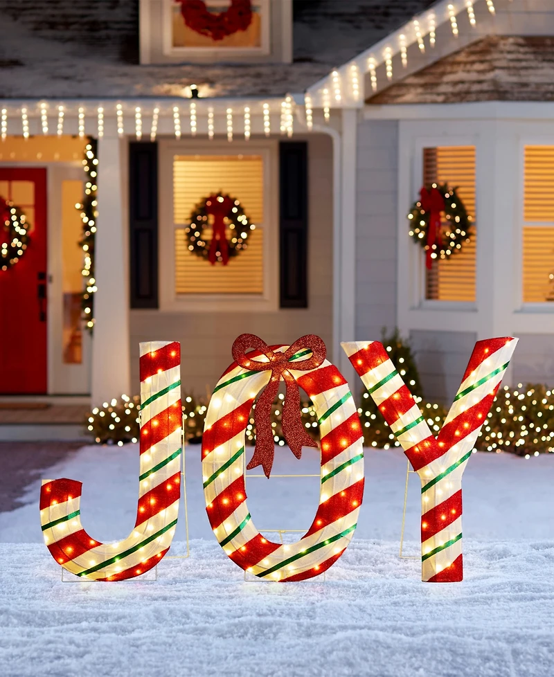 Glitzhome Lighted Fabric Christmas 2.5D Peppermint Joy Lighting Decor, Set of 3